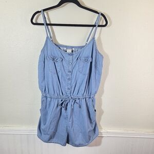 Rag Cie XXL Denim Romper Chambray Tie Waist Button Front Festival Casual Romper